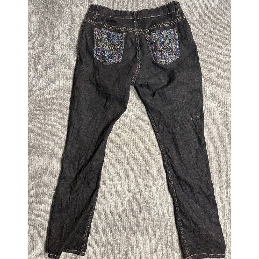 Coogi Women's Jeans Size 16/33 Straight Leg Rhinestone Pockets Black Denim